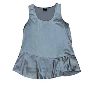 La Reine Fashion Tank Top Gray Women's Medium Dressy Silky Ruffled Hem